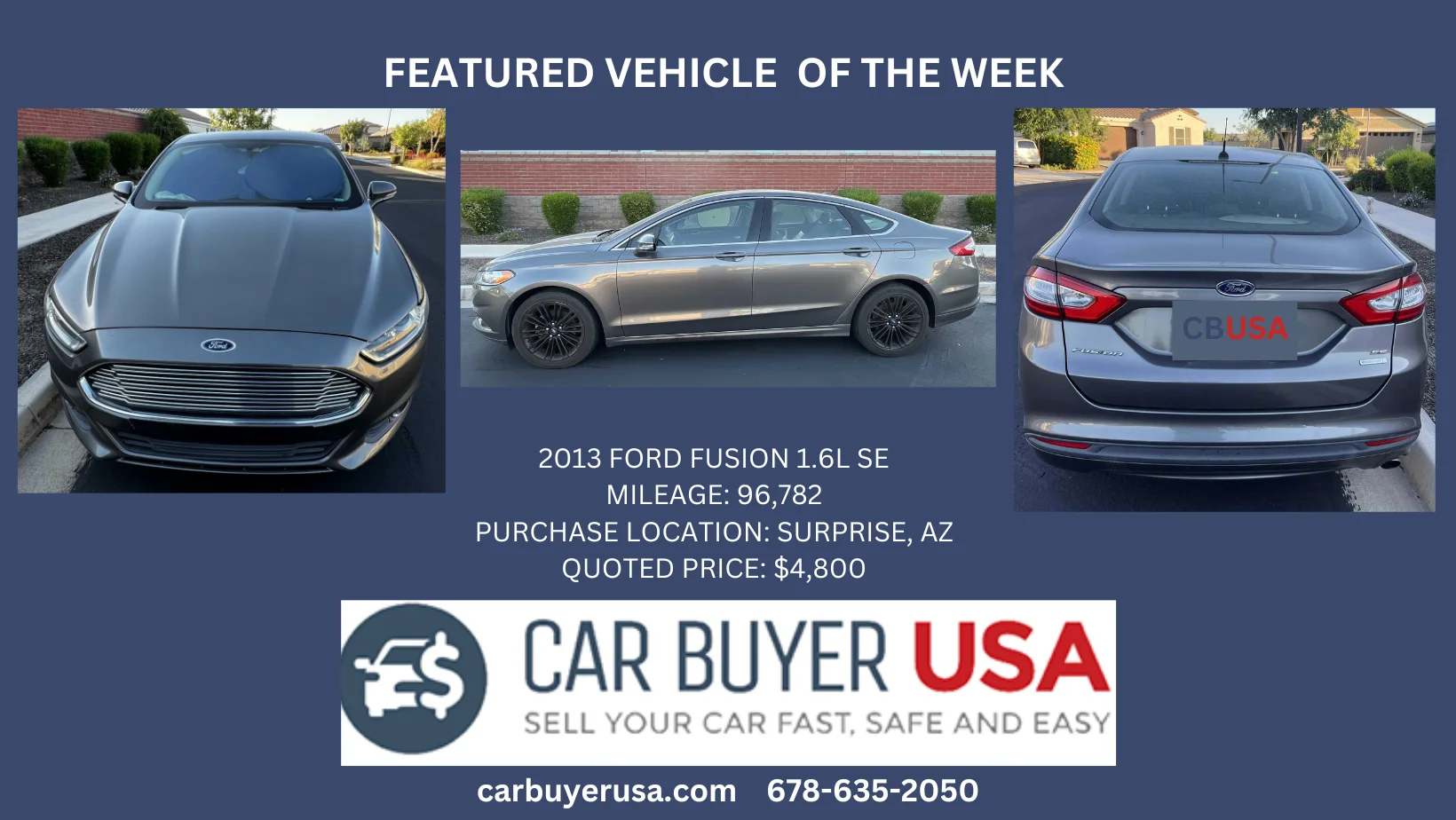 Car Buyer USA - 2013 FORD FUSION 1.6L SE  - $4,800