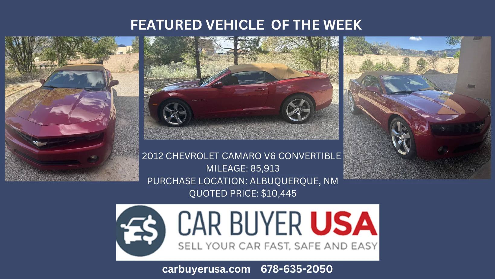 Car Buyer USA - 2012 Chevrolet Camaro V6 Convertible - $10,445