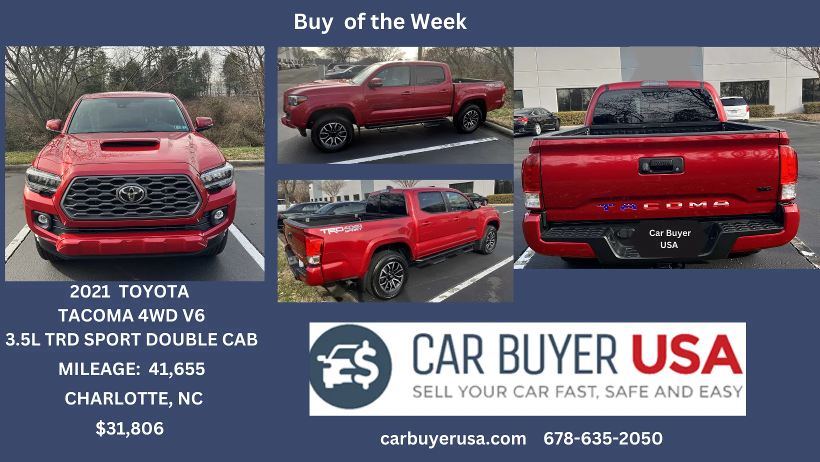 2021 Toyota Tacoma 4WD V6 3.5L TRD SPORT DOUBLE CAB, Charlotte, NC - $31,806