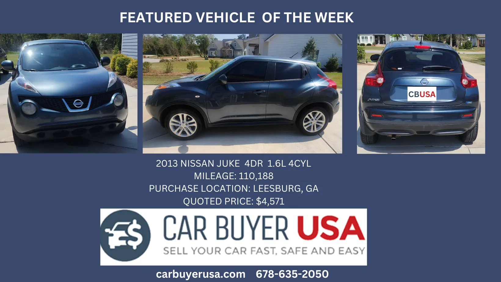 Car Buyer USA - 2013 NISSAN JUKE 4DR 1.6L 4CYL - $4,571